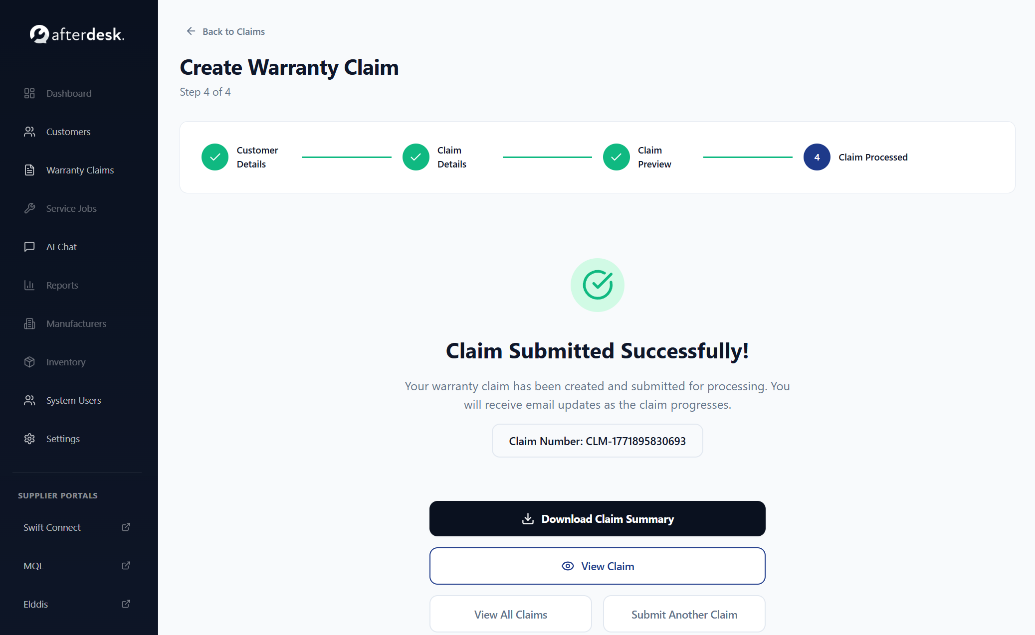 Claim Submitted Successfully